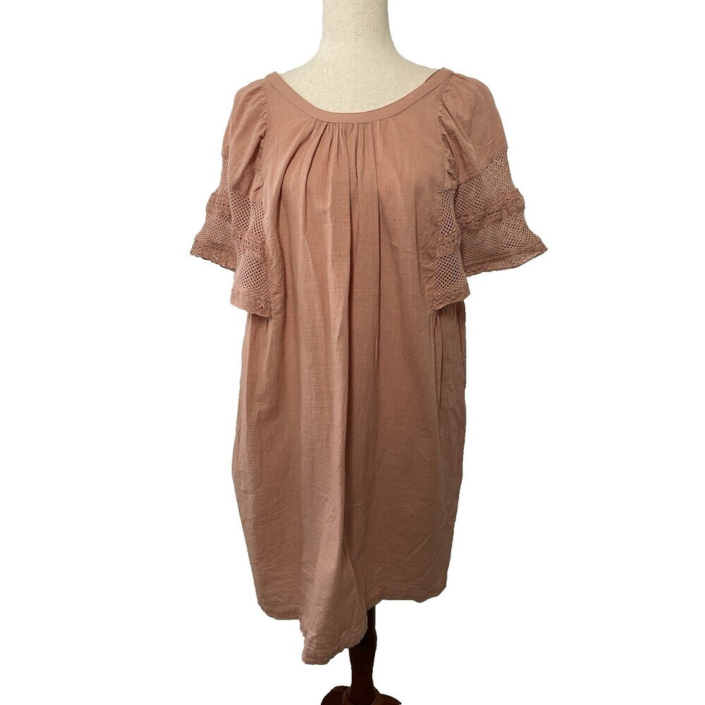Old Navy Dress Womens L Dusty Pink Short Sleeve Oversized Pocket Crochet Sleeves